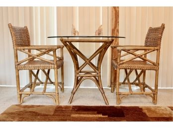Pier I Imports Bamboo And Rattan Glass Table And Arm Chairs