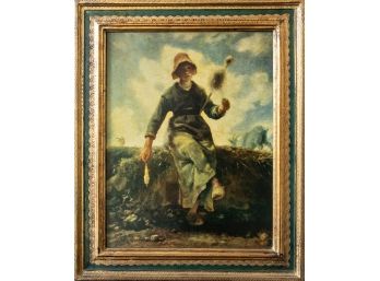 Paint On Board Print Of 'The Spinner, Goatherd Of The Auvergne' By Jean Francois Millet