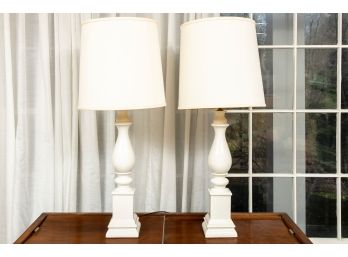 Pair Of Porcelain Cream Column Table Lamps