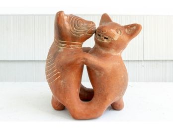 Mexican Clay Pottery Colima Dancing Dogs Sculpture