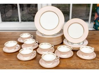 Rare Mid-century Lenox Pink Caribbee Service With Gilt Borders