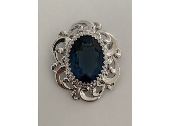 Vintage Danecraft Sterling Silver Brooch Or Pendant With Large Blue Stone