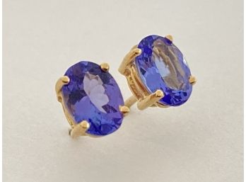 Pair Of 14K Yellow Gold & Oval Amethyst Earrings