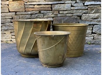 A Grouping Of Three Brass Pots