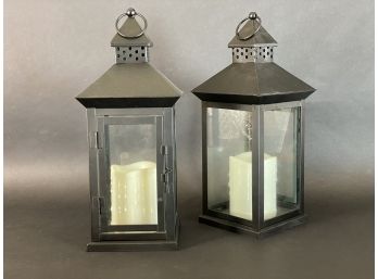 A Great Pair Of Decorative Lanterns In Black Metal