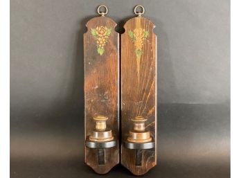 A Pair Of Vintage Pine Candle Sconces