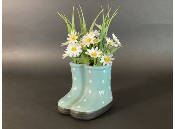 Faux Floral In A Charming Little Pair Of Ceramic Rain Boots