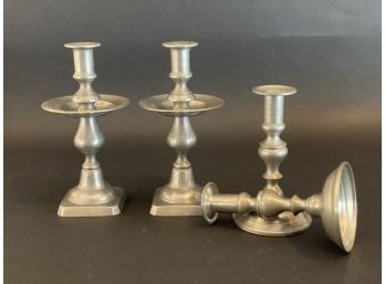 Two Pairs Of Beautiful Vintage Pewter Candlesticks
