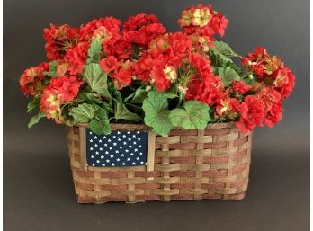 Quality Faux Geraniums In  A Woven Basket