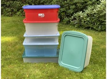 A Stack Of Assorted Storage Bins #10