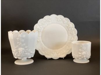 A Selection Of Vintage Westmoreland Glass Co. Milk Glass, Paneled Grape