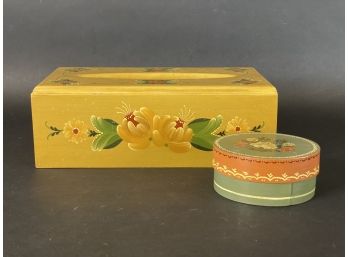 Vintage Tole Painted Tissue Box & Trinket Box