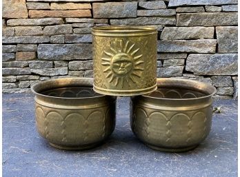 Another Grouping Of Three Brass Pots