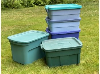 A Stack Of Assorted Storage Bins #1