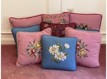 A Beautiful Grouping Of Handcrafted Needlepoint Pillows