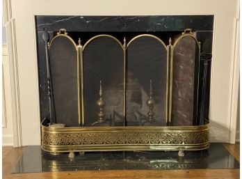 Traditional Brass Fireplace Accessories: Fender, Andirons & Screen