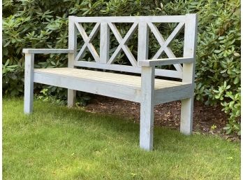 A Weathered Outdoor Painted Bench With A Great Patina