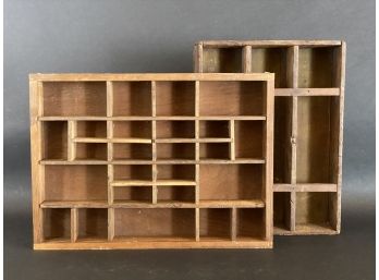 A Pair Of Wooden Shadow Box Display Cases With Little Cubbies