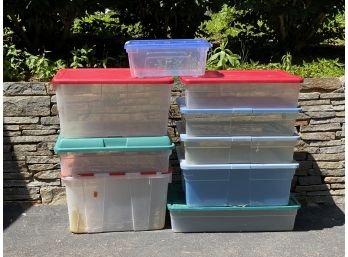 A Stack Of Assorted Storage Bins #16