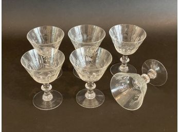 A Beautiful Set Of Six Etched Goblets
