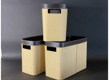 A Trio Of Contemporary Storage Containers, Natural Weave & Leatherette