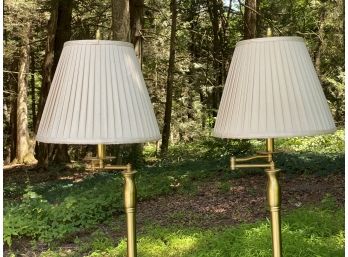 A Matching Pair Of Quality Extendable Brass Floor Lamps