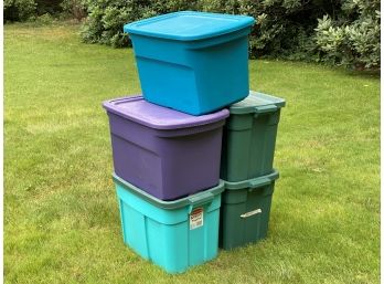 A Stack Of Assorted Storage Bins #8