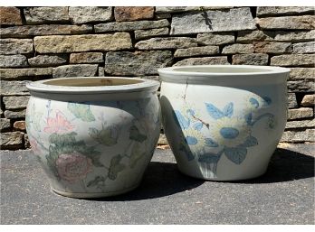 A Pretty Pair Of Ceramic Pots, Floral Motif