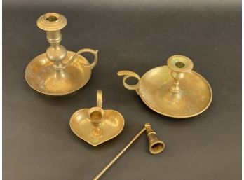 Three Vintage Brass Chamber Candlesticks
