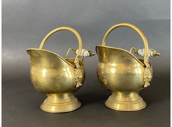 A Pair Of Small Vintage Dutch Coal Scuttles In Brass