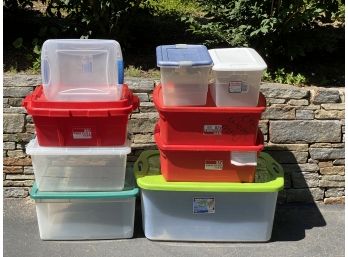 A Stack Of Assorted Storage Bins #15