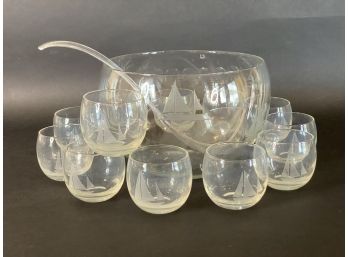 A Nautical Punch Set With Etched Sailboats