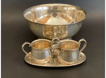 A Revere Bowl & A Sugar/Creamer With Tray, Sterling Silver