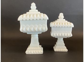 A Pair Of Vintage Milk Glass Wedding Bowls By Westmoreland Glass Co.