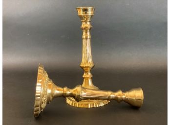 A Beautiful Pair Of Highly Detailed Vintage Brass Candlesticks
