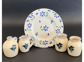 Charming Little Ceramic Pots & Jugs, Blueberry Motif,  Compatible Plate
