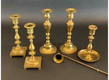 A Selection Of Vintage Brass Candlesticks