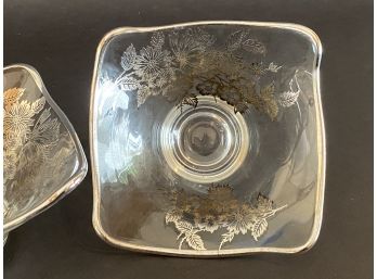 A Vintage Pair Of Square Bowls In Clear Glass With Silver Overlay
