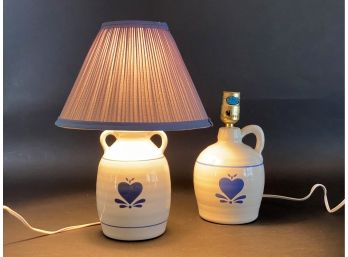 A Pair Of Heart-Stenciled Ceramic Table Lamps