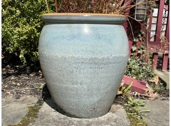 A Large Glazed Earthenware Planter With Live Plants