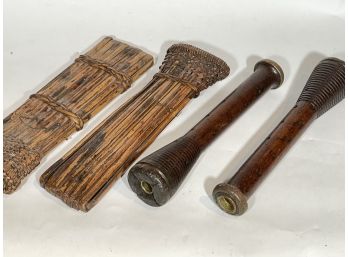 Antique Primitive Candle Holders And Woven Sheathes