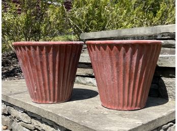 A Pair Of Fluted Glazed Earthenware Planters By Campania