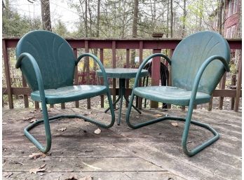 A Pair Of Vintage Mid Century Metal Resort Chairs And Cocktail Table