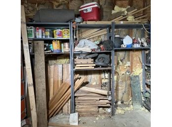 Garage Shelving And Contents - Cedar Fencing Parts And Pieces And Much More!