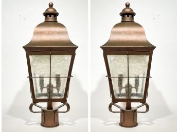 A Pair Of Copper Post Lanterns With Bubble Glass (NEW) By Sea Gull Lighting