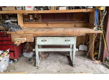 An Antique Work Bench With Modern Vise Grip By Craftsman