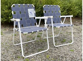 A Pair Of Folding Lawn Chairs - Metal And Mesh