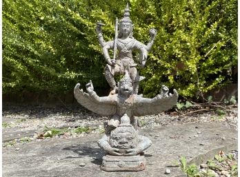A Large Vintage Cast Iron Hindu Statue