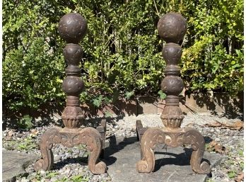 A Pair Of Antique Cast Iron Andirons
