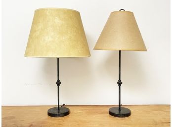 A Pair Of Matching Metal Stick Lamps (With Different Shades)